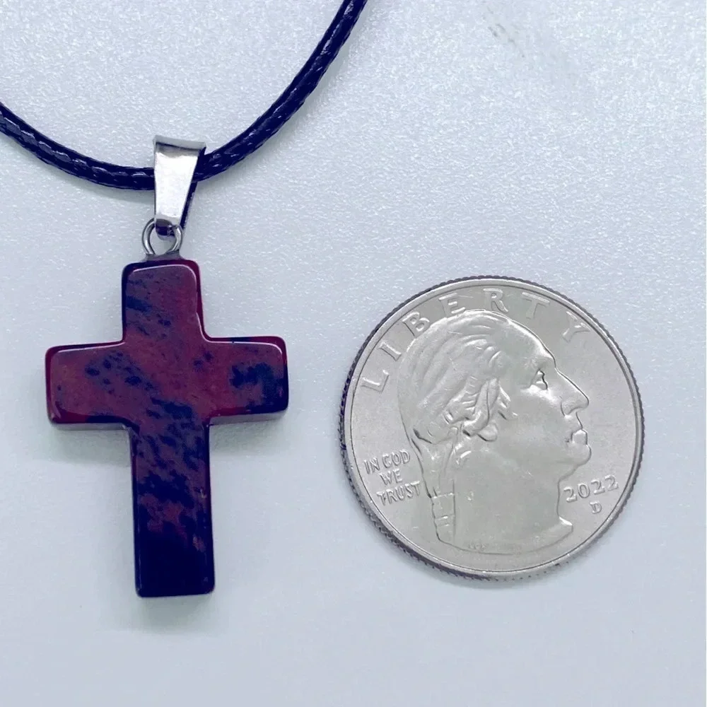 Mahogany Cross Natural Braided Stainless Steel Necklace NWT